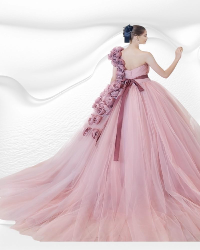 ThreadTexture Premium Flower Hand Embroidary Wedding Gown Light Pink