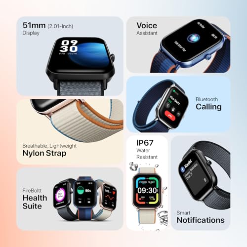 Fire-Boltt Newly Launched Ninja Call Pro Max Nyluxe Smart Watch 2.01 inch Display, Bluetooth Calling, 120+ Sports Modes, Health Suite, Voice Assistance (Cyan)