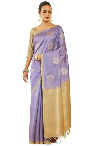 Soch Womens Purple Tussar Silk Saree With Geometric Motifs And Beige Pallu