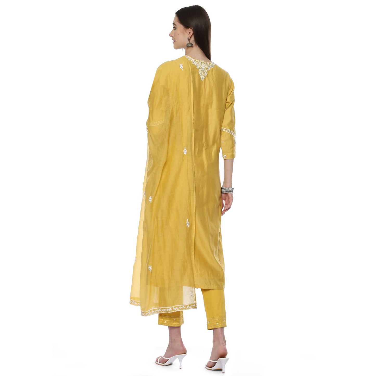 BIBA WOMEN EMBROIDERY NARROW SALWAR KURTA DUPATTA(SKDCHIKANKA8152_YELLOW_36)