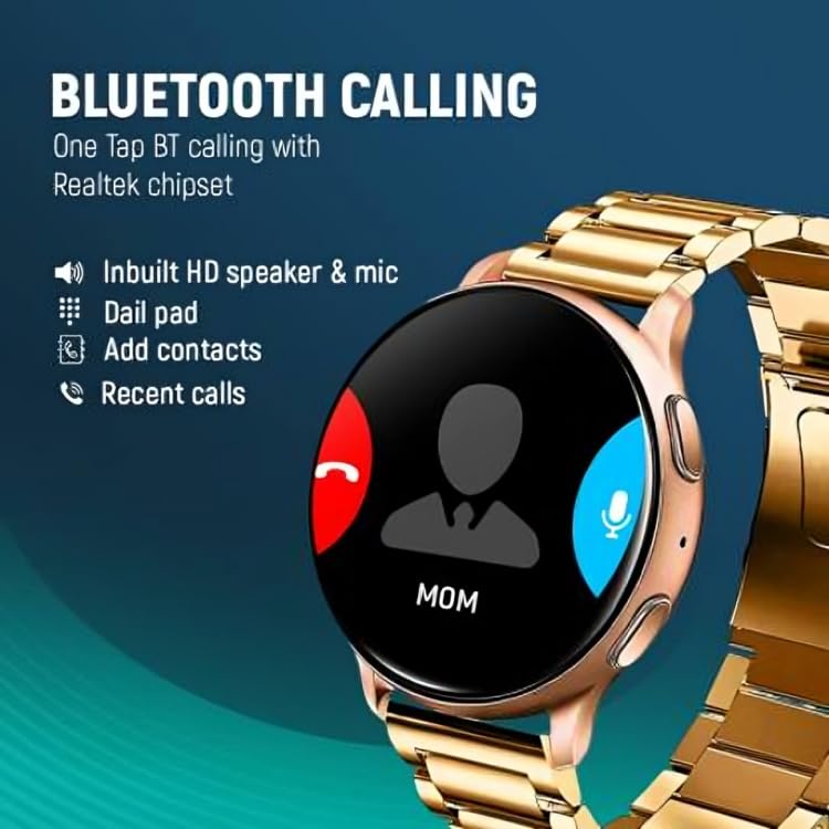 SPEEDFOX Active 2 Smart Watch with 2 Series | Metal Dial with Metal Strap | Bluetooth 4.0 +5.0 Dual Mode | LCD 1.3 Inch | Clip Charge Mode | BT Calling Smartwatch (Gold Strap) (Pack of 1)