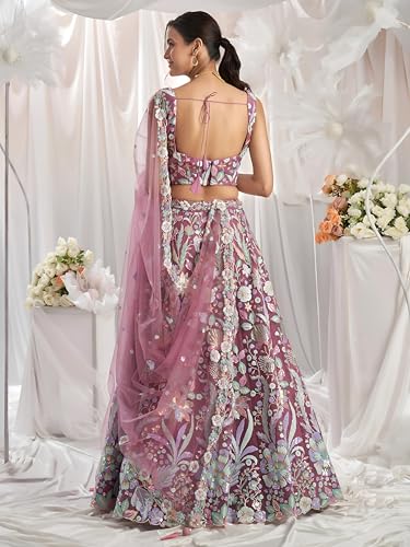 Zeel Clothing Women's Sequins Embroidered Work Soft Net Lehenga Choli With Dupatta (6020-Pink-Women-Lehenga-Choli-New; Free size)