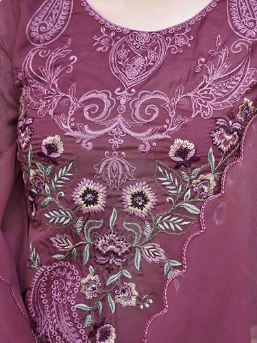 Womanista Women's Organza Kurta with Trouser & Dupatta (Kurtaset_1437_Rose_2XL)