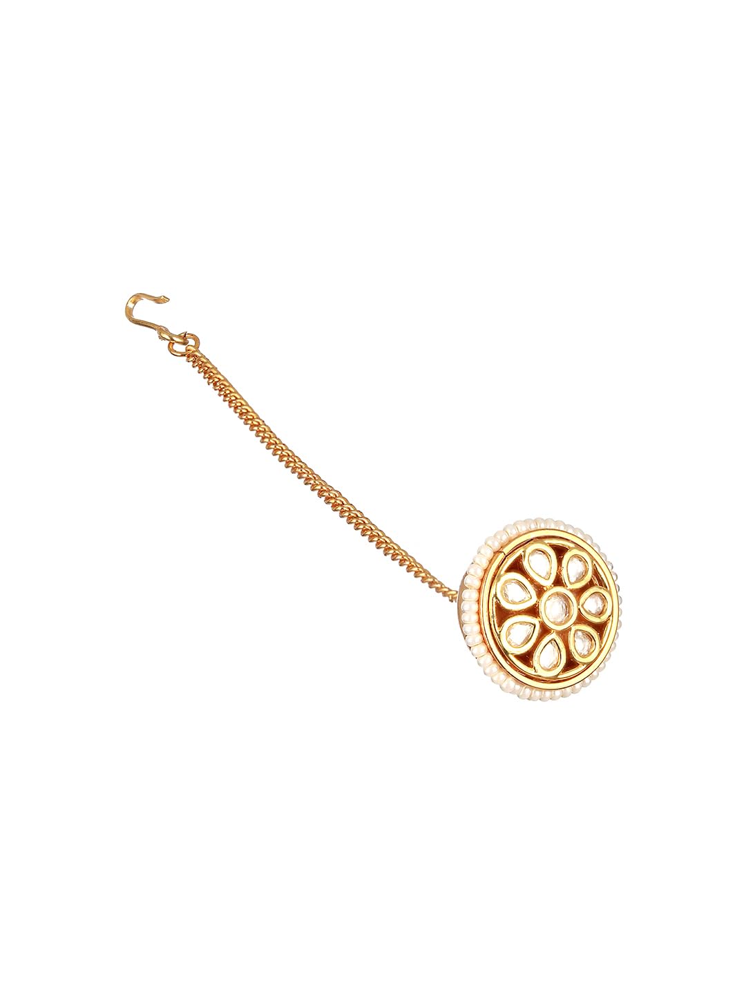 Saraf RS Jewellery- White Kundan Studded Beaded Borla Mangtika