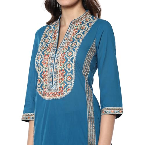 BIBA Women's Cotton Kurta Sets (SKDEARTAL9949AW24TEAL_Teal