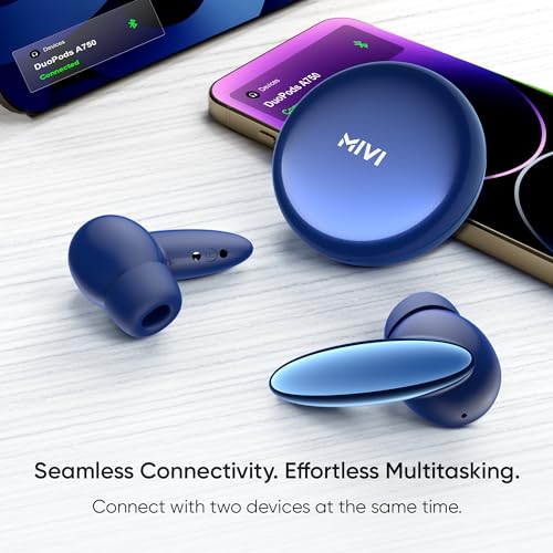 Mivi DuoPods A750 in Ear Ear Buds Wireless - 55H Playtime, USB Type-C Fast Charging, AI-ENC, Multi-Device Support, IPX4, Premium Metallic Ear Buds, Made in India