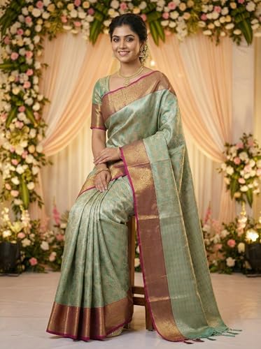 MIMOSA Women’s Rama Art Silk Saree Woven with Zari Tissue | Kanjivaram Style Saree | Rich Pallu & Tassels | 6.2 Mtrs