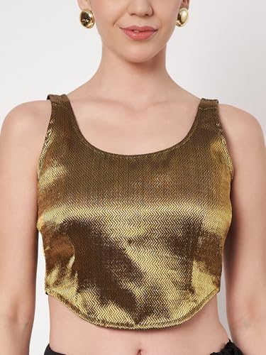 studio rasa Women's Shimmer Stripe Blouse for Festive Wedding Party (TPWC62537M_Gold_Medium)