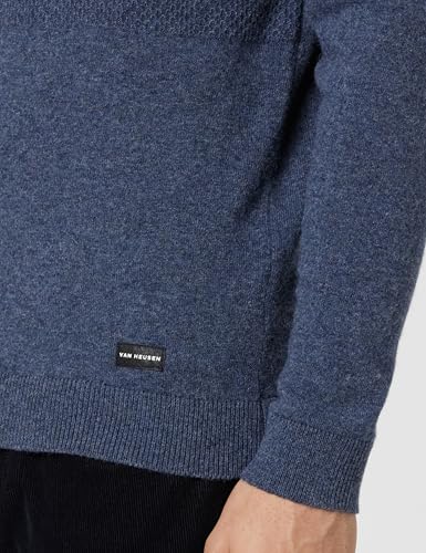 Men Navy Patterned Crew Neck Sweater