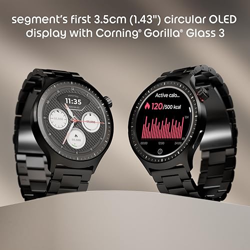 Motorola Moto Watch, 1.4 OLED, AOD, Auto-Brightness, Dual Band GPS, Powered by Polar Smartwatch (Matte Black/Matte Black Band Strap, Free Size)
