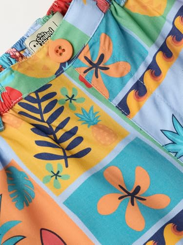 The Souled Store Lilo & Stitch: Pineapple Girls Buttoned Multicolour All Over Printed Straight Fit Cotton Pants (2-8 Yrs)