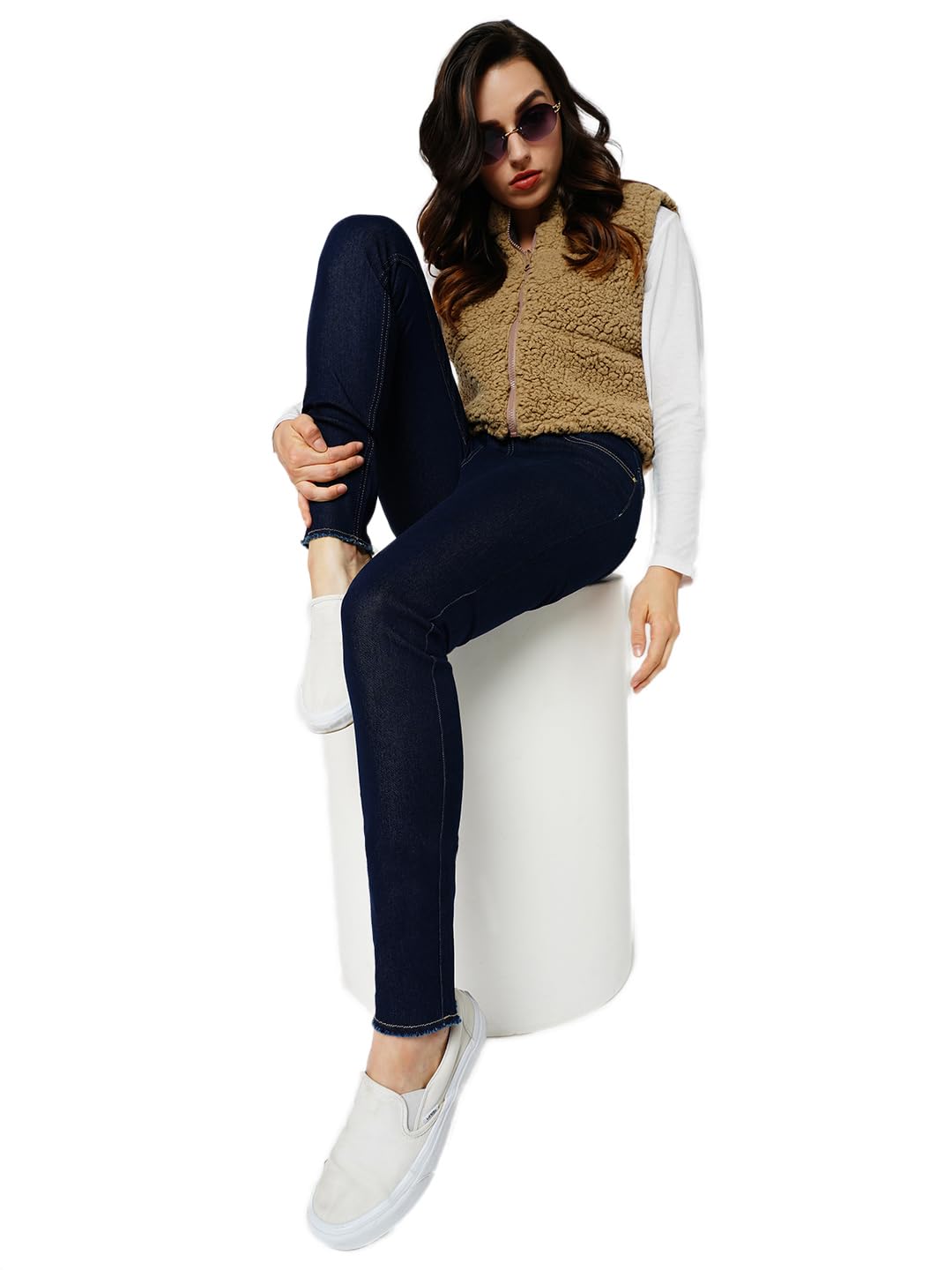 ONLY Women Solid Cotton Blend Skinny Fit Mid Rise Stretchable Dark Blue Jeans