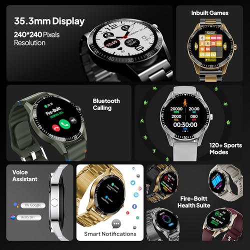 Fire-Boltt Talk Round Smart Watch 1.39″ TFT Display with Bluetooth Calling, Dual Button, Voice Assistance, SPO₂ & Heart Rate Monitor, 120+ Sports Modes, Smartwatch for Men & Women - Blue