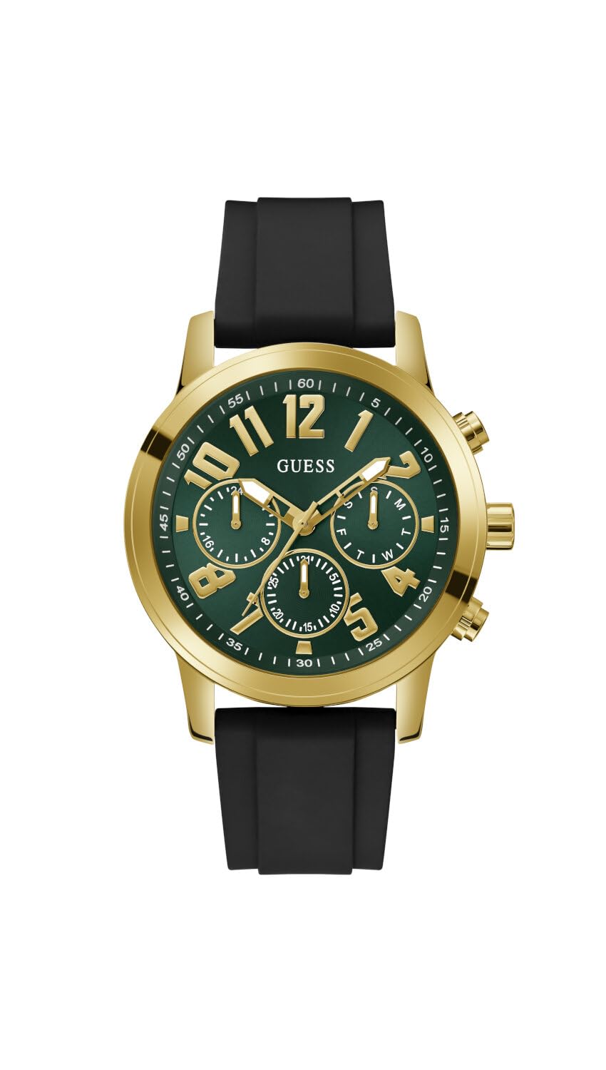 GUESS Men's Silicone Analog Green Dial Black Band Watch-Gw0708G2
