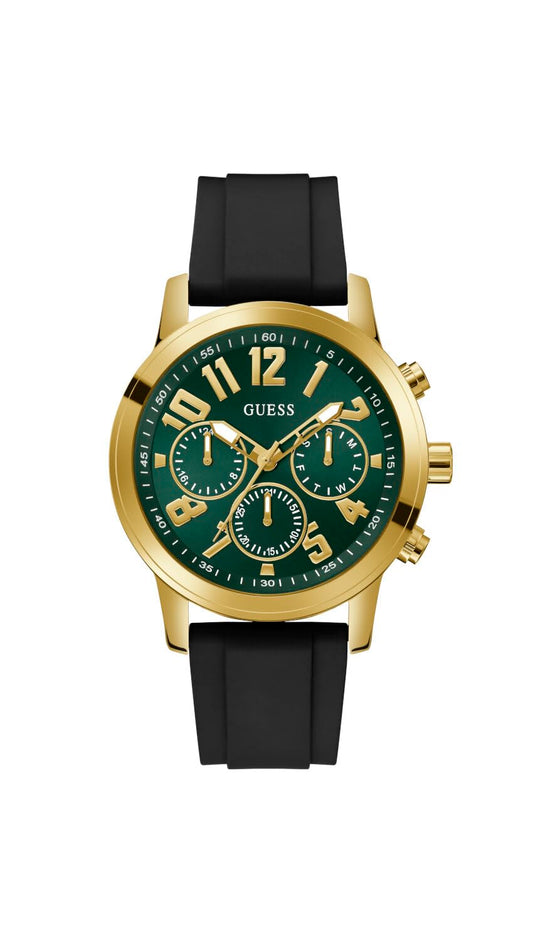 GUESS Men's Silicone Analog Green Dial Black Band Watch-Gw0708G2