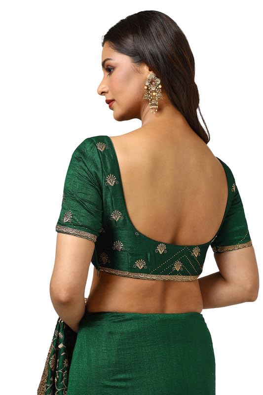 Soch Womens Green Tussar Embroidered Saree With Stone Work