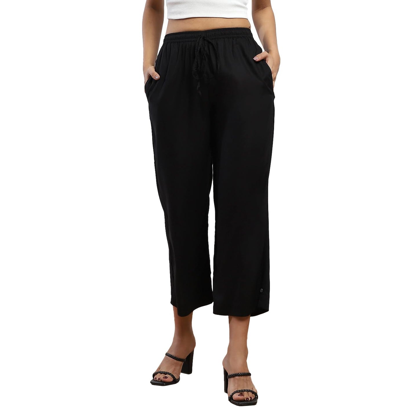 BIBA Women Regular Cotton Blend Palazzo Black