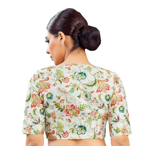 Studio Shringaar Women's Multi Coloured Printed V-Neck Saree Blouse (Multicolor, 48)