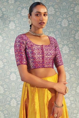 Soch Women Magenta Art Silk Half Sleeve Blouse with Woven Designs