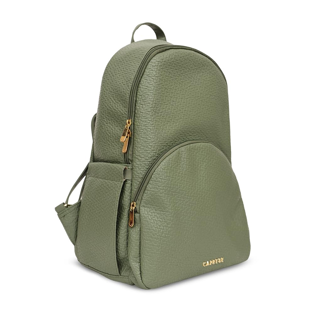 Caprese Comet Casual Backpack, Medium | Fashion Backpack for Women with Adjustable Strap & Secure Zip Closure | Spacious,Versatile for Daily Use, Ideal for Students, Professionals & Travelers (Olive)