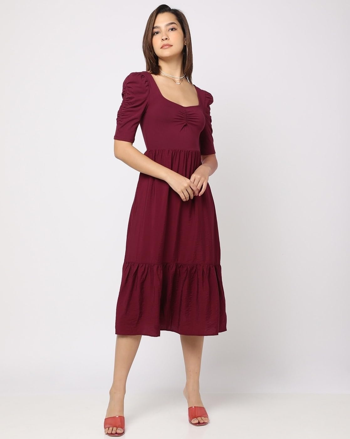 GAP Women's Rayon Classic Midi Casual Dress (442253334_Darkpurple_Dark Purple