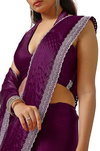 Soch Womens Wine Tissue Saree With Stone Work