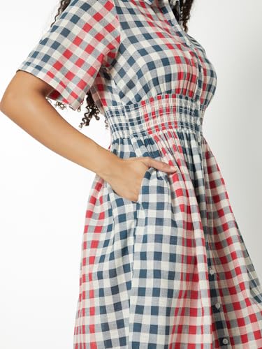 Max Women Checked A-line Shirt Dress(Multicolour_M)