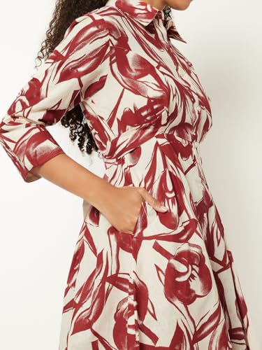 Max Women Printed Shirt Dress (Off White_S)