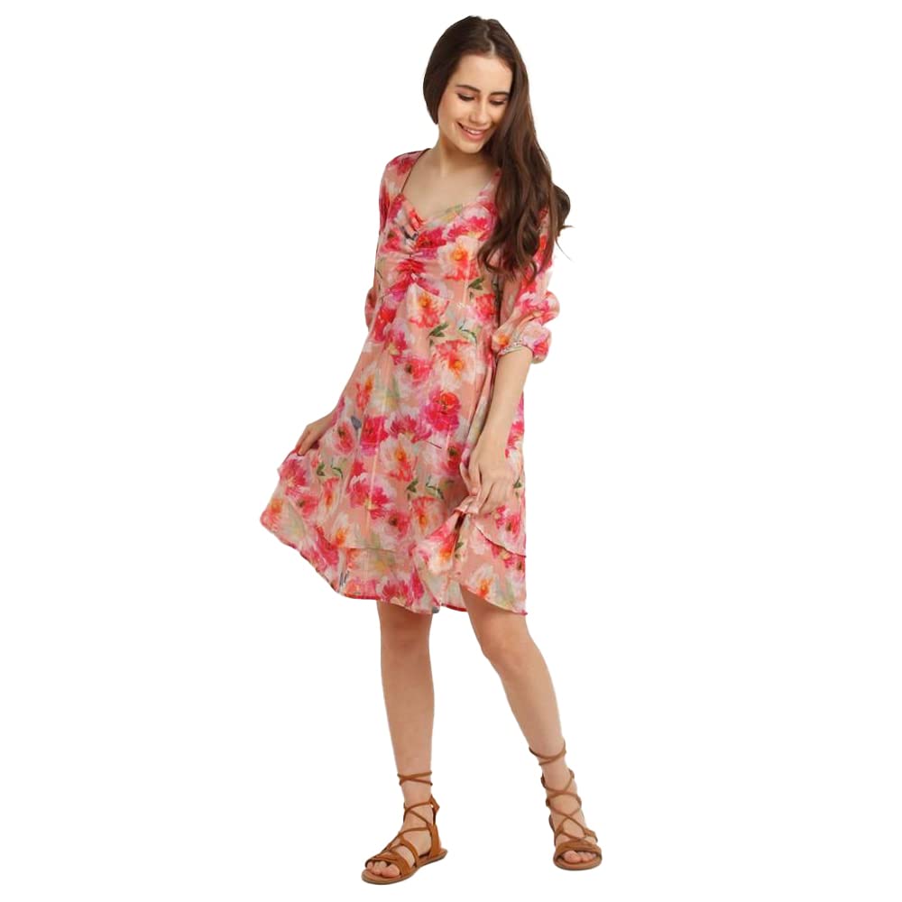 Zink London Women's Pink Printed Layered Short Dress