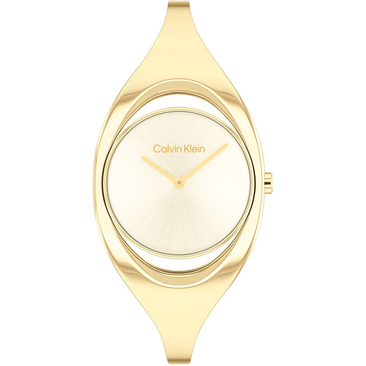 Calvin Klein Ck Elation Qtz Basic Slim Champagne Round Dial Women's Watch|Stainless Steel Material|Multi Color Band - 25200422