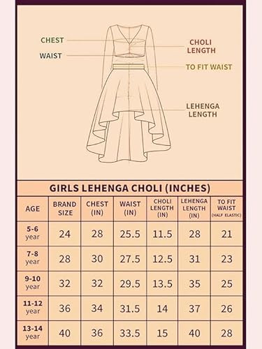 Naixa Girls Red Chanderi V Neck 3/4 Sleeve Floral Printed Choli and Lehenga with Dupatta Set | Latest Floral Designer Printed Lehenga Choli Set for Girls (SE09_7-8 Year)