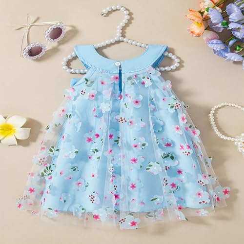 Hopscotch Girls Knee Length Casual Dresses in Blue Color For Ages (3-4 Years)
