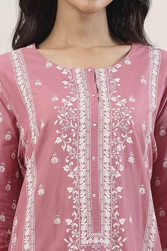 Biba Women Pink Cotton Straight Suit Set_36