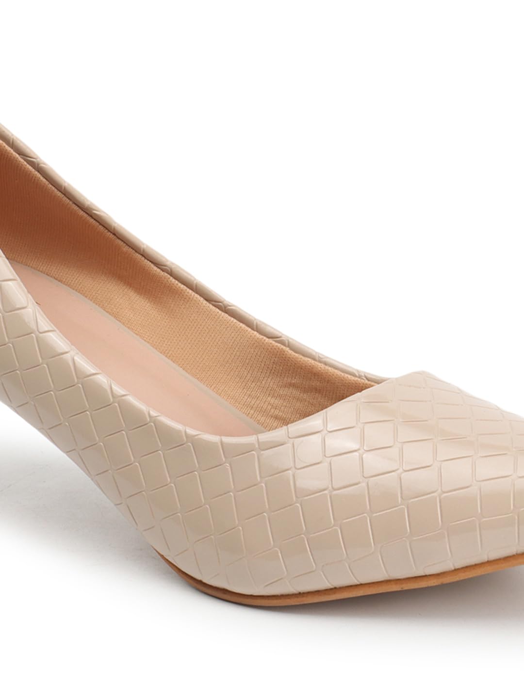 Carlton London Women Beige Stylish Slip-on Pump Shoes with Stiletto Heels, Pointed Toe (38)