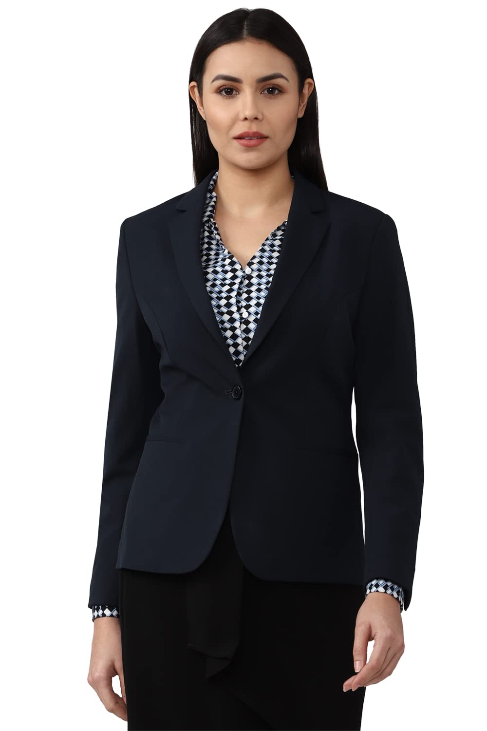 Van Heusen Women's Blazer,Full Sleeves Regular (VWBZCRGBN66997_Navy_XS)