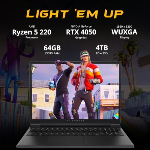Dell Alienware 15 15.3" WUXGA 165Hz Gaming Laptop, NVIDIA GeForce RTX 4050 6GB GDDR6, AMD Ryzen 5 220, 64GB DDR5, 5TB Storage(4TB SSD+1TB Docking Station), Backlit Keyboard, Win 11, Black