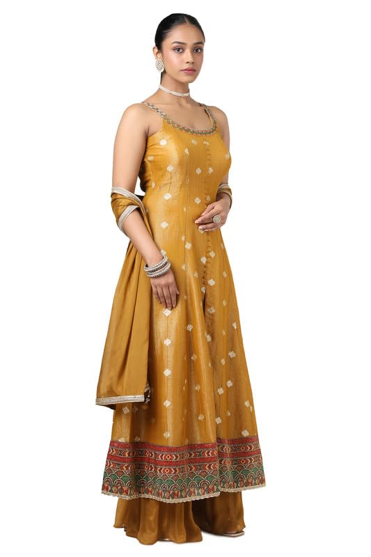 Soch Womens Mustard Brocade Zari Woven Suit Set With Sequins