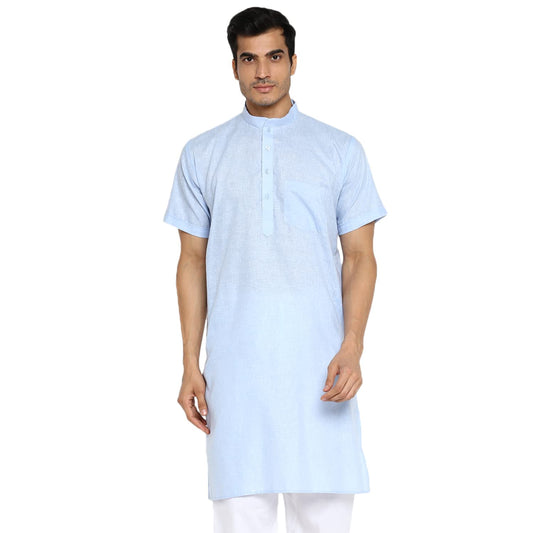 Royal Kurta Mens Cotton Linen Half Sleeved Long Ethnic Kurta (42, Blue)