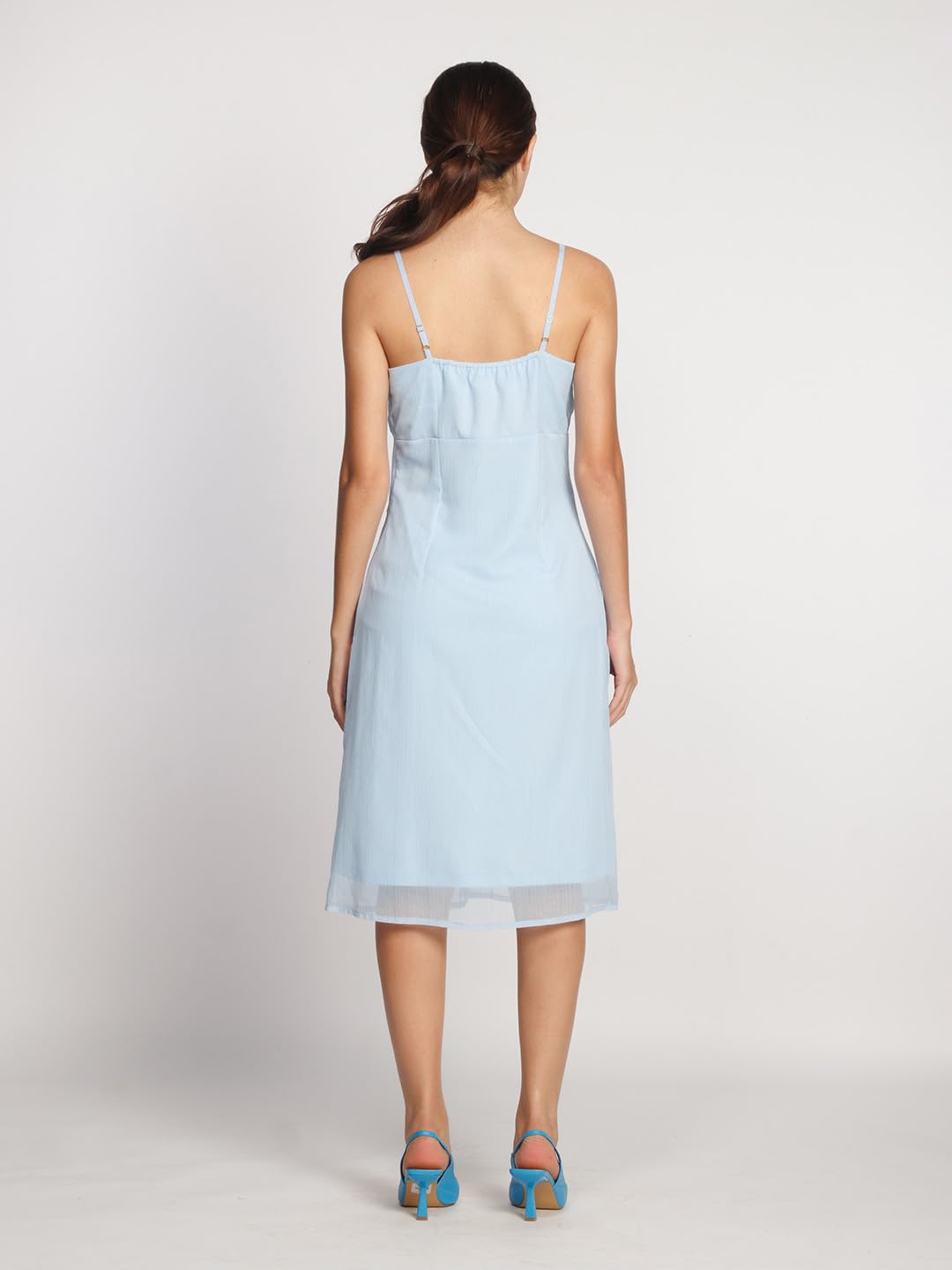 Zink London Women's Sky Blue Solid Empire Midi Dress