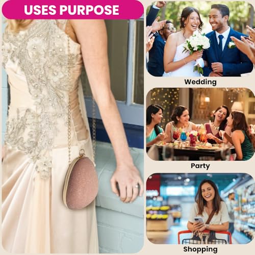 SLARA Clutch Purse for Women, Elegant Teardrop Design with Crystal Trim, Perfect for Bridal, Wedding, and Formal Events (Rose Gold)