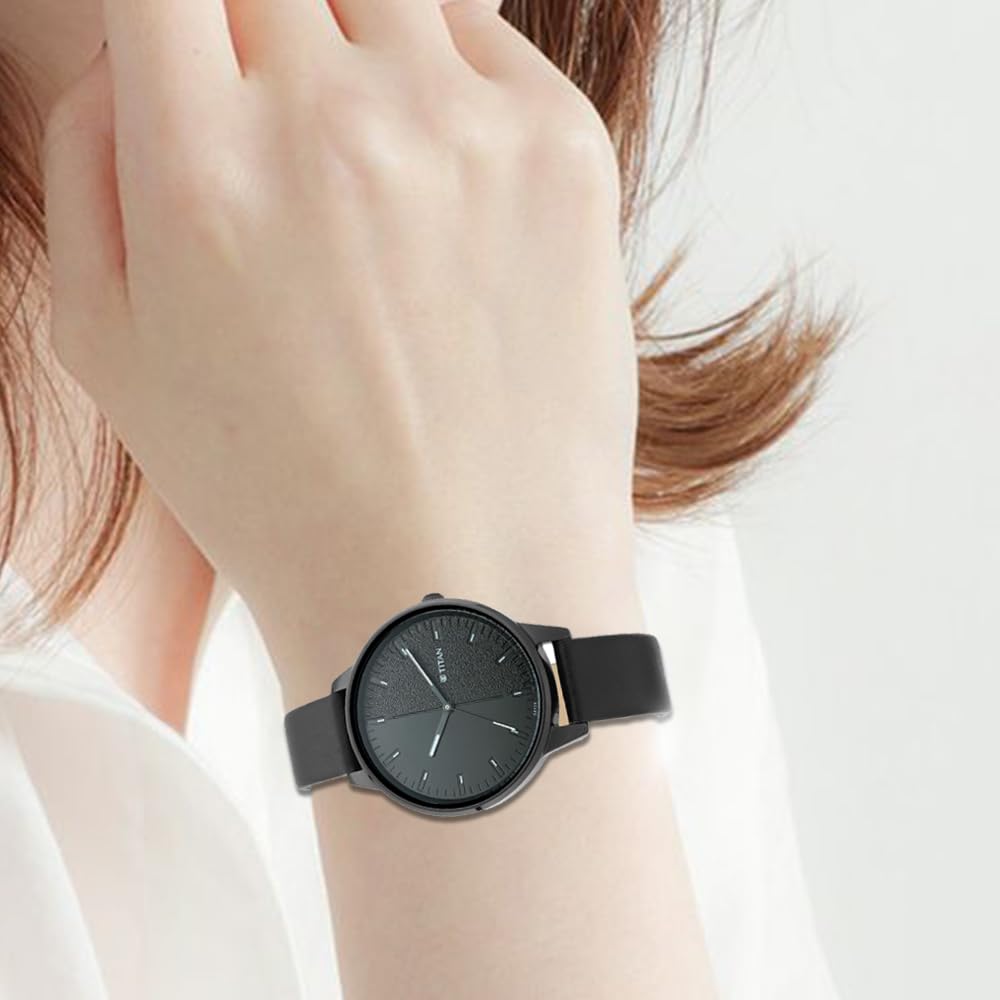 Titan Women's Precision Simplicity Analog Watch: Black Gradient Dial with Leather Strap-NS2648NL01/NT2648NL01