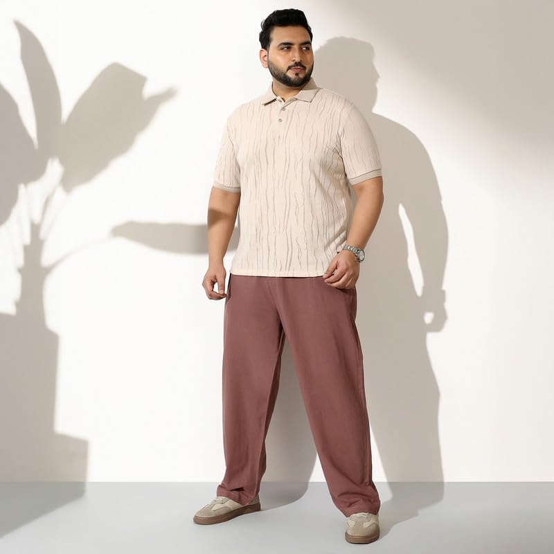 Instafab Plus Men Crevice-Jacquard Polo T-Shirt | Polo Neck, Short Ribbed-Cuff Sleeves | Half-Button, Straight Hem | Solid Jacquard Knitted Fabric for Casual & Daily White