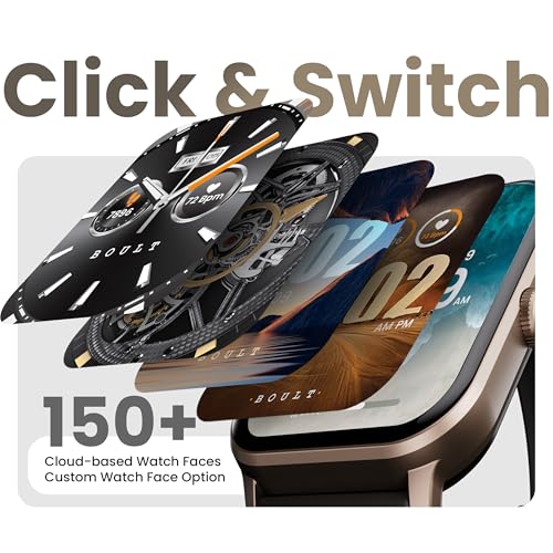 Boult Drift+ Smart Watch 1.85''HD Screen, Bluetooth Calling, IP68, 500 Nits Brightness,150+ Watchfaces, AI Voice Assistant, SpO2 Monitoring, 100+ Sports Mode Smartwatch (Black Coffee)