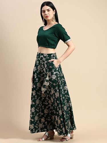De Moza Women Skirt Woven Bottom Embroidery Polyester Deep Green