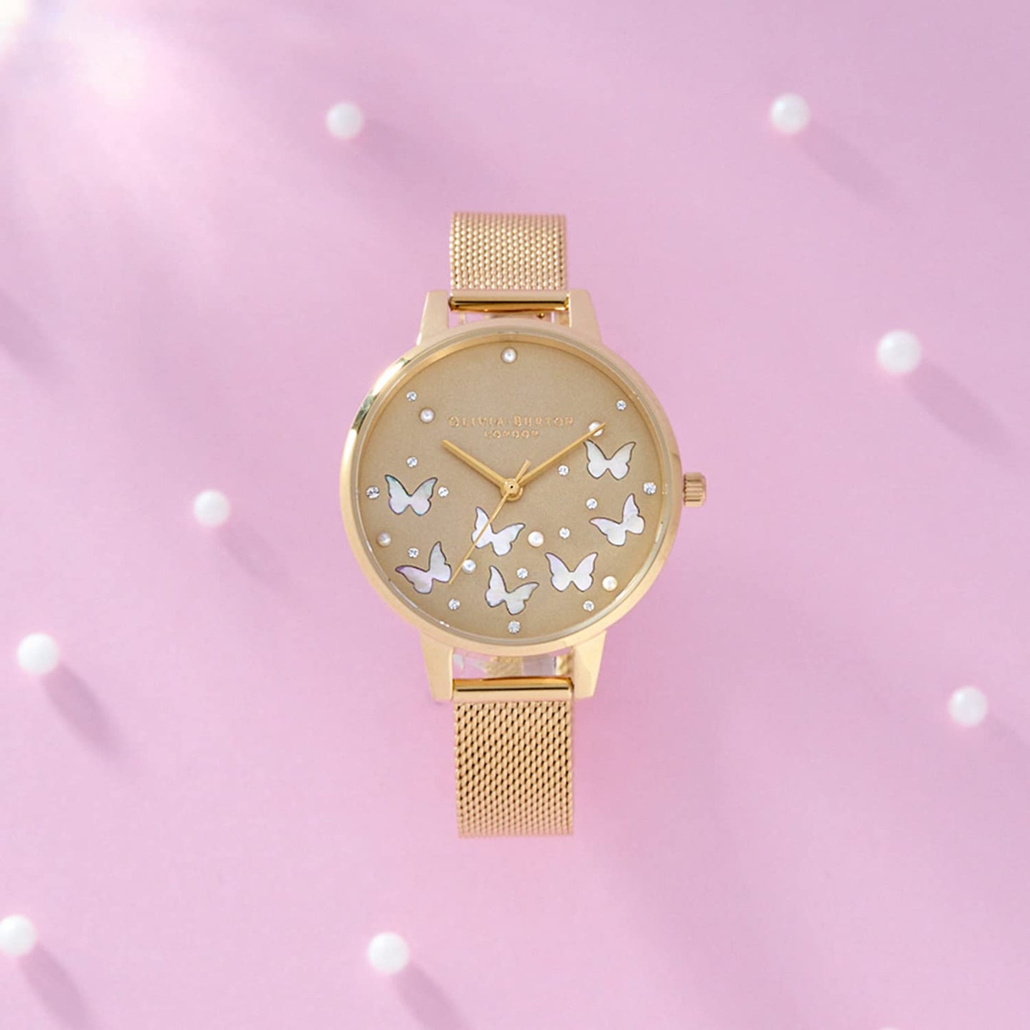 Olivia burton Sparkle Butterfly Analog Gold Dial Women's Watch-OB16MB37