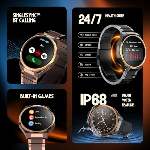 Fastrack Marvellous FX3 Smartwatch with 1.43” AMOLED Display, Metal Case & Strap, Slim 10.4mm Design, AI Watchfaces, BT Calling, HRM, SpO2 & Sleep Tracking, IP68, Additional Silicone Strap - Brown