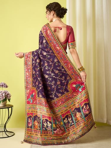 AKHILAM Women's Kanjivaram Woven Soft Silk Saree With Blouse Piece