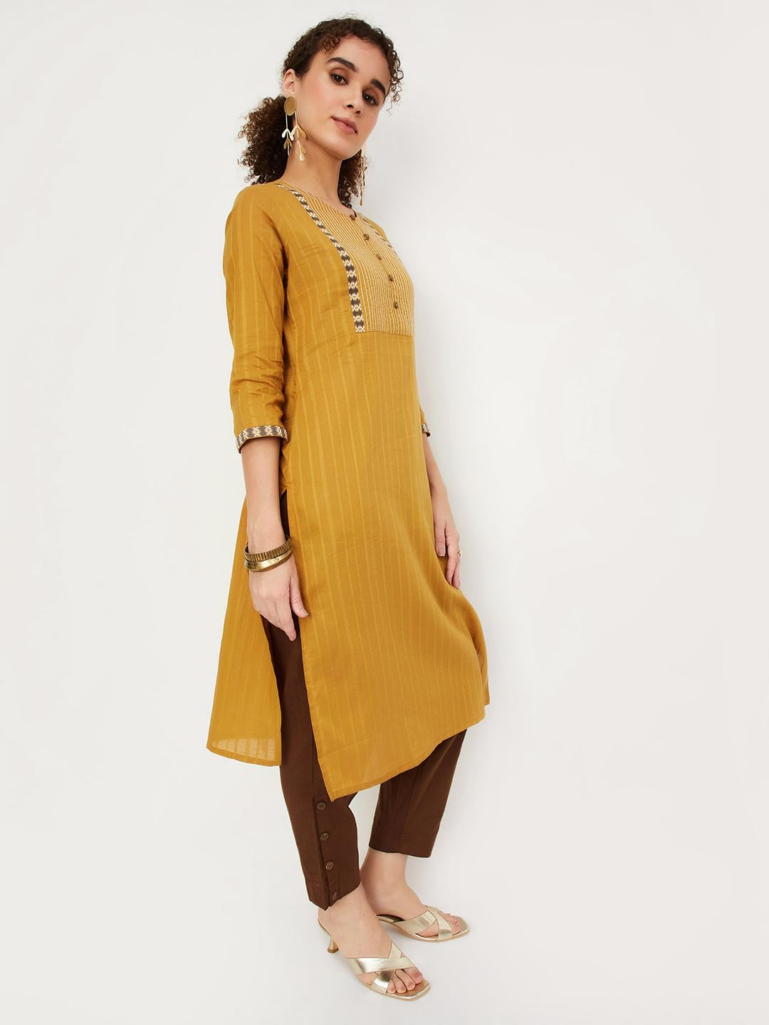 Max Women's Cotton Blend Straight Shirt (WWKI31006MUSTARD_Mustard