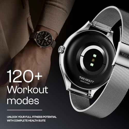 Fire-Boltt Phoenix Air Smart Watch 1.26” Round Display, Rotating Button, Wireless Charging, Ultra Lightweight Metal Body, Bluetooth Calling, Smartwatch with Silicone & Mesh Steel Straps Titan Silver
