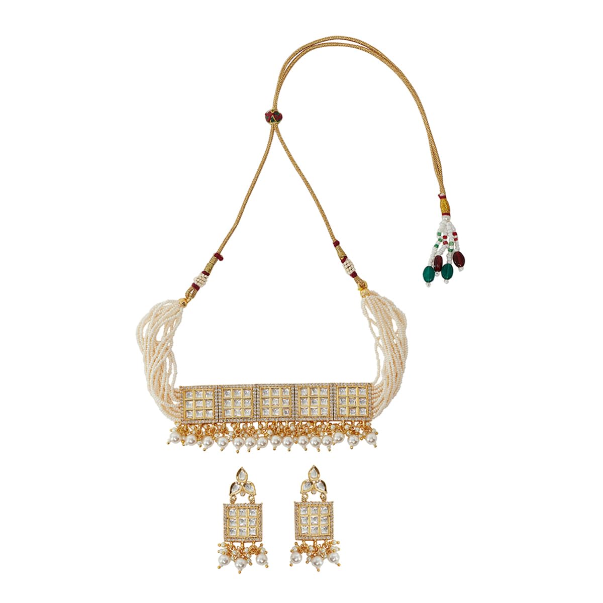 VOYLLA Kundan Studded Shiny Necklace Set